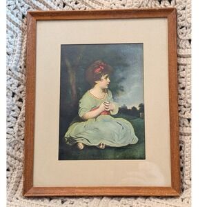 Vintage Sir Joshua Reynolds Age of Innocence Framed Print Wood Frame 8.5x11